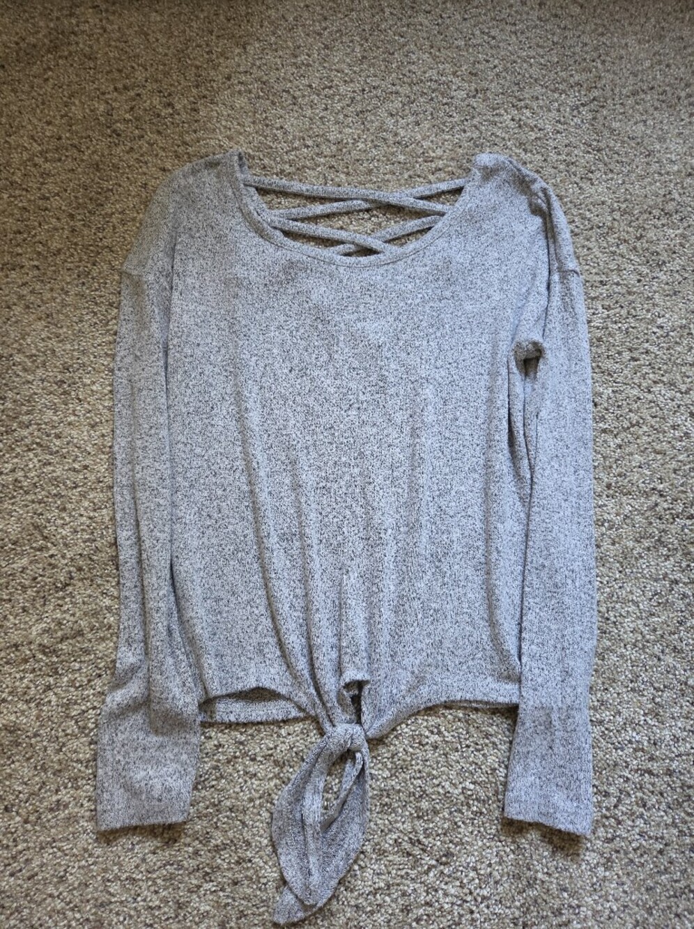 Absolutely Famous Heather Gray Crisscross Tie-Front Long Sleeve Top